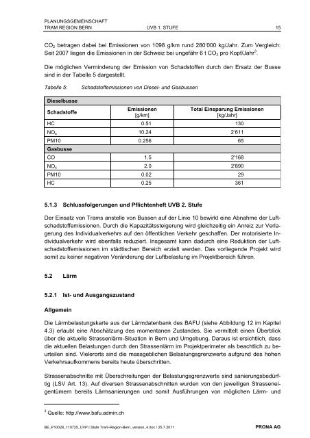 Umweltverträglichkeitsbericht UVB 1. Stufe - Tram Region Bern