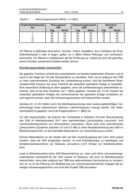 Umweltverträglichkeitsbericht UVB 1. Stufe - Tram Region Bern