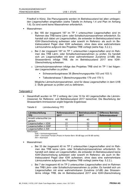 Umweltverträglichkeitsbericht UVB 1. Stufe - Tram Region Bern