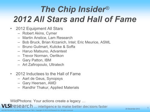 The Chip Insider® 2012 All Stars and Hall of Fame - VLSI Research