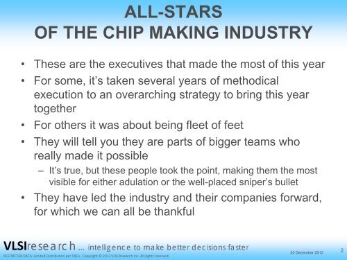 The Chip Insider® 2012 All Stars and Hall of Fame - VLSI Research