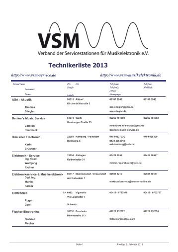 VSM - Technikerliste 2013