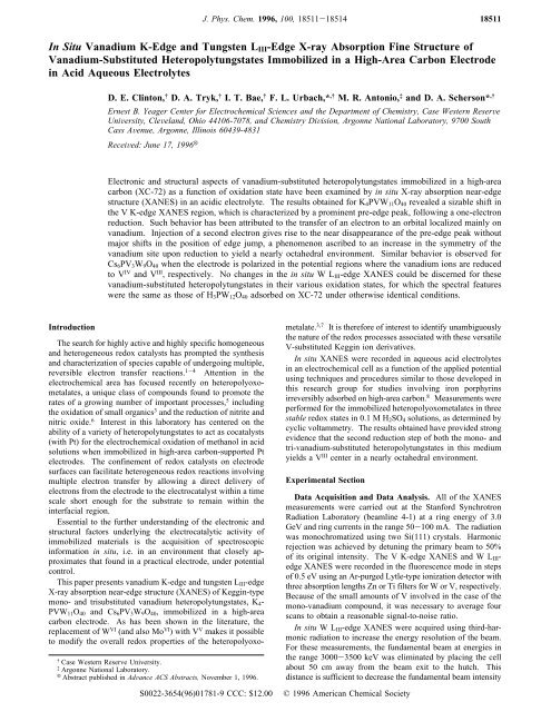 In Situ Vanadium K Edge And Tungsten Liii Edge X Ray Absorption In Situ Vanadium K Edge And Tungsten Liii Edge X Ray Absorption