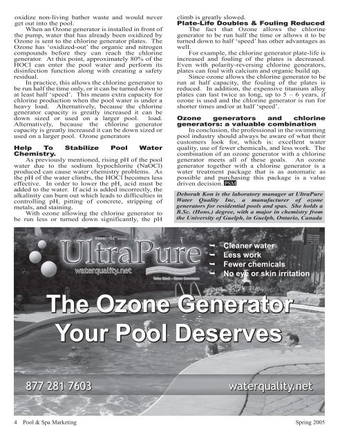 Using Ozone with Chlorine Generators - UltraPure Water Quality Inc.