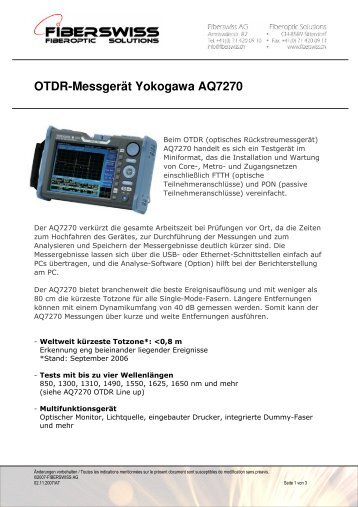 Otdr-Messgerät Yokogawa AQ7270 - Fiberswiss