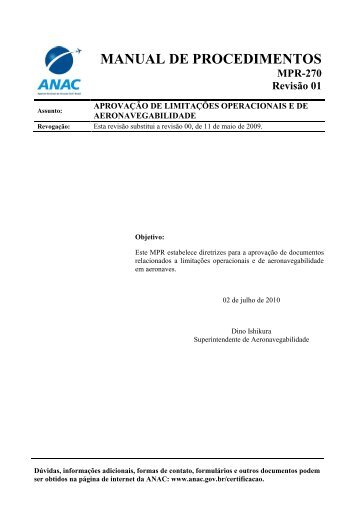 MANUAL DE PROCEDIMENTOS MPR-270 Revisão 01 - Anac