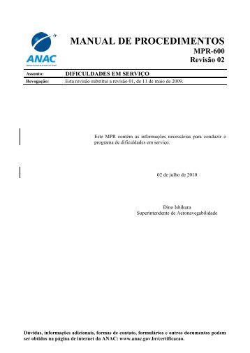 MANUAL DE PROCEDIMENTOS MPR-600 Revisão 02 - Anac