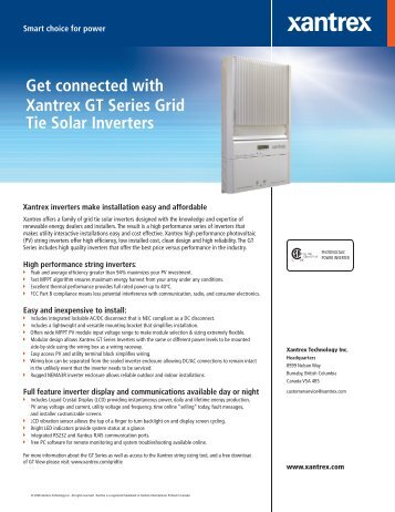 Xantrex GT Series Solar Inverters - Suntrek Solar