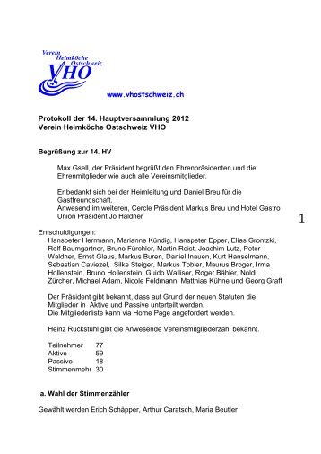 HV Protokoll 2012 - Verein Heimköche Ostschweiz