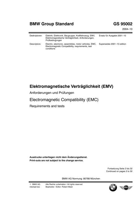 BMW Group Standard GS 95002 Elektromagnetische ... - Xenona
