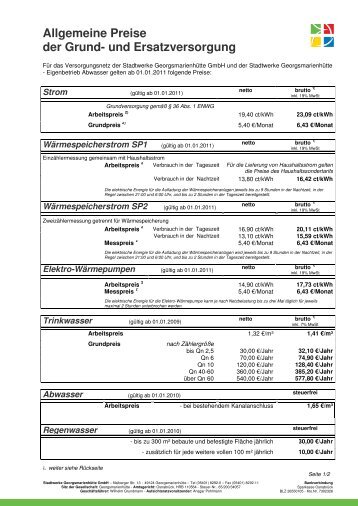 Allgemeine Preise der Grund- und Ersatzversorgung - Stadtwerke ...