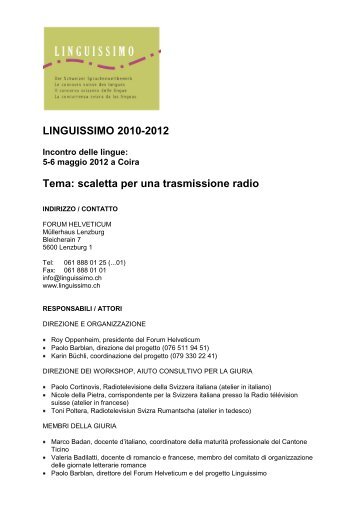 Tema: scaletta per una trasmissione radio - Forum Helveticum