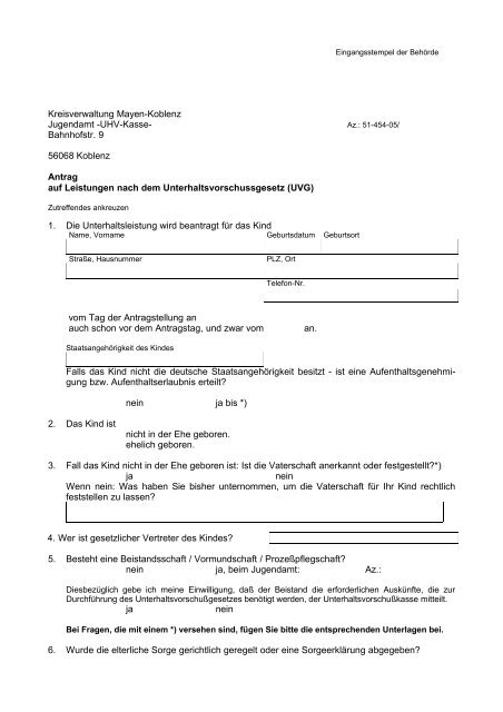 Antrag nach dem Unterhaltsvorschussgesetz (pdf)