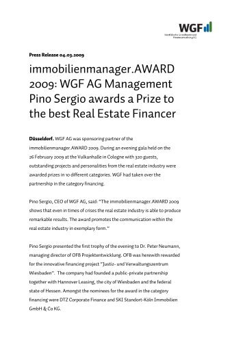 immobilienmanager.AWARD 2009: WGF AG Management Pino ...