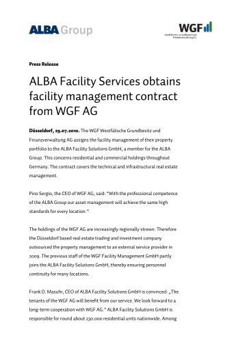 ALBA Facility Services obtains facility management ... - WGF AG