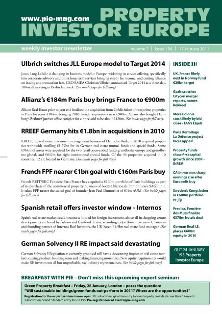 Property Investor Europe 01.2011 - Threestones Capital >> Home