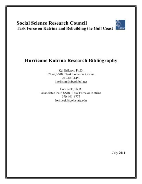 Hurricane Katrina Research Bibliography - Colorado State University