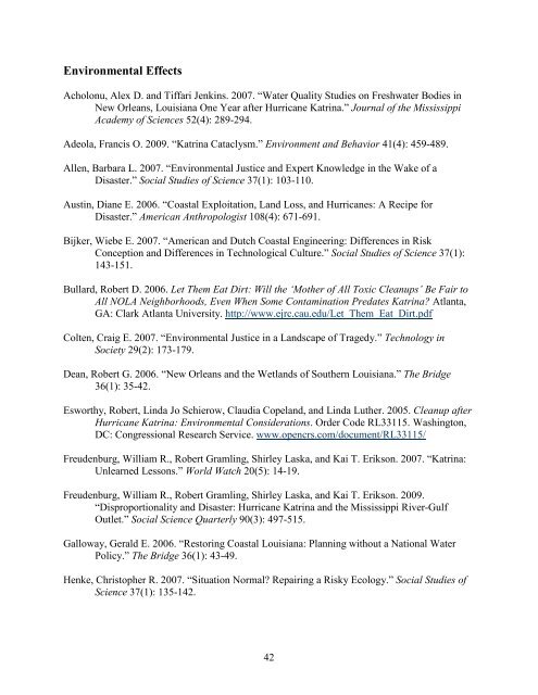 Hurricane Katrina Research Bibliography - Colorado State University