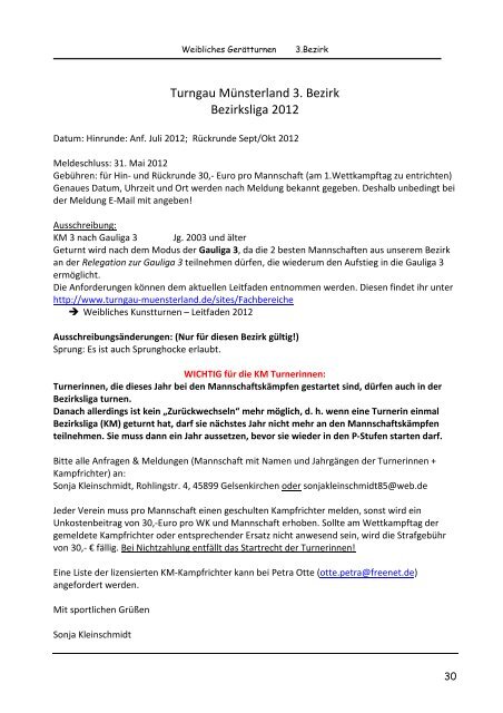 Turngau-Aktuell Ausgabe 1 - 2012 - Turngau Münsterland