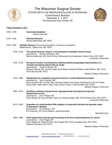 WSS 2011 Conference Agenda 8.31.11 - Wisconsin Surgical Society