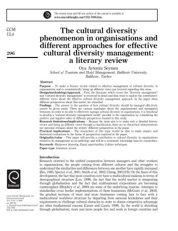 The cultural diversity phenomenon in organisations and different ...