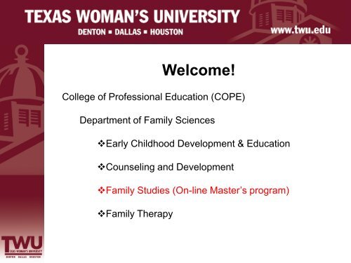 Family Studies Online Master's Tools - Texas Woman's University