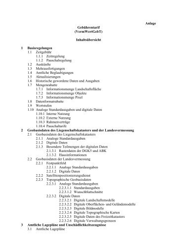 Anlage Gebührentarif (VermWertGebT) Inhaltsübersicht 1 ...