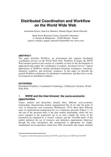 Distributed Coordination and Workflow on the World Wide Web*