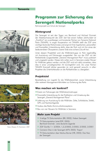 Naturschutzprogramm 2006 - Zoologische Gesellschaft Frankfurt