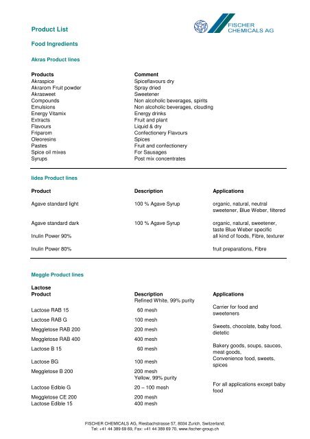 Product List Food - Fischer Group