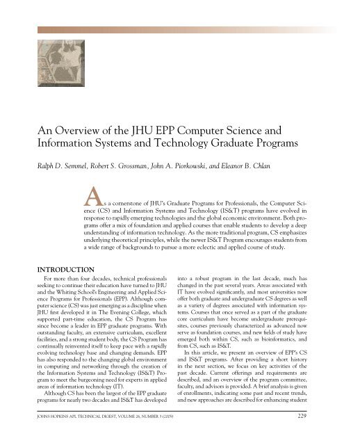 An Overview of the JHU EPP Computer Science - Johns Hopkins ...