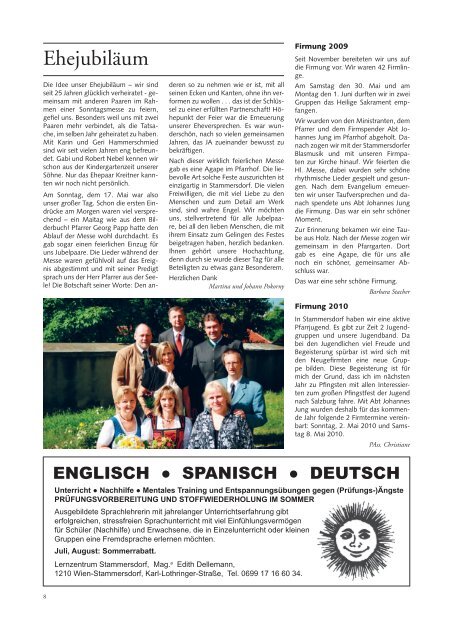 Pfarramtliche Mitteilung der Pfarre Stammersdorf Juli 2009 ...