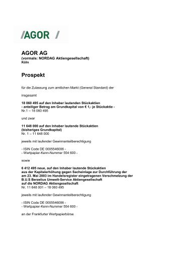 AGOR AG Prospekt - Xetra