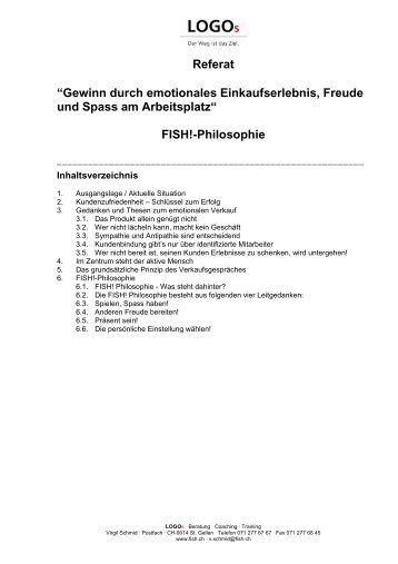 Referat “Gewinn durch emotionales Einkaufserlebnis, Freude ... - Fish!