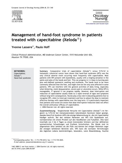 Management of hand-foot syndrome in patients treated with ...