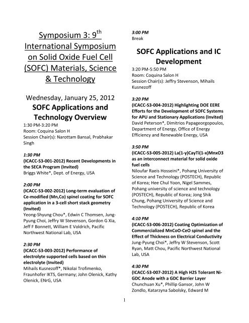 Symposium 3: 9 International Symposium on Solid Oxide Fuel Cell ...