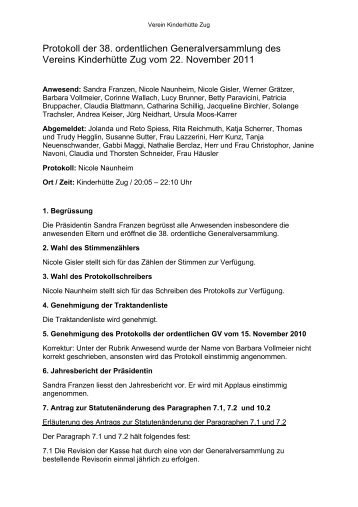 Protokoll GV PDF - Spielgruppe Kinderhütte Zug