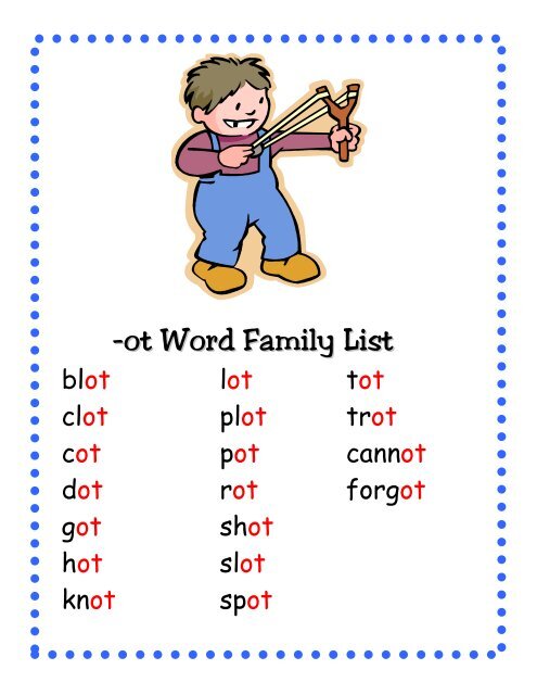 -ot Word Family List - Little Book Lane