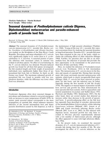 Seasonal dynamics of Posthodiplostomum cuticola (Digenea,