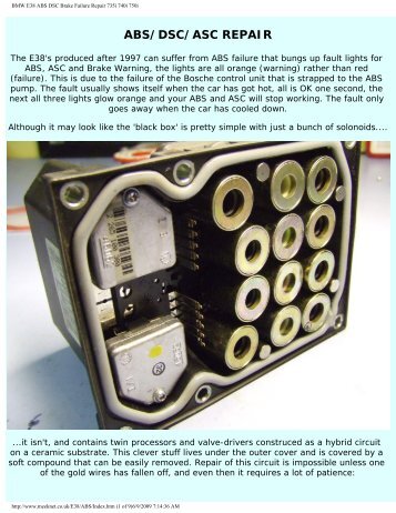 BMW E38 ABS DSC Brake Failure Repair 735i 740i 750i - Bimmerfest