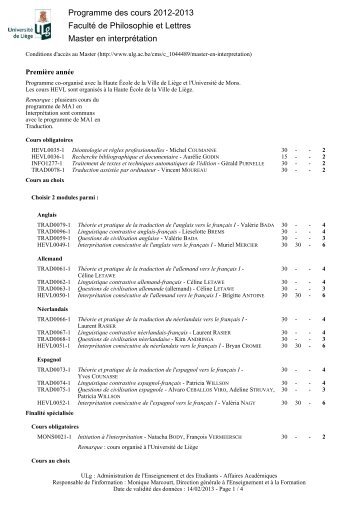 Version imprimable (PDF) - Programme des cours - Université de ...