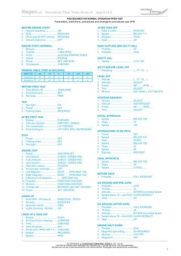 fliegen.ch Procedures Piper Turbo Arrow IV ... - Flugschule Grenchen