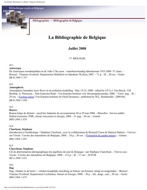 La Bibliographie de Belgique Juillet 2008 - Koninklijke Bibliotheek ...