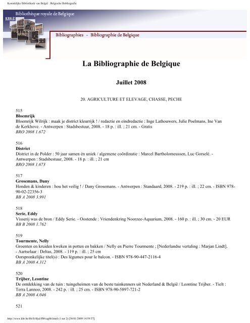 La Bibliographie de Belgique Juillet 2008 - Koninklijke Bibliotheek ...