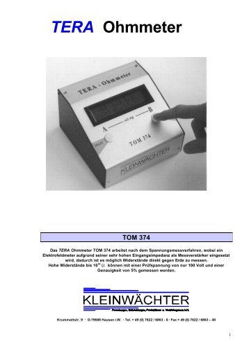 TERA Ohmmeter TOM 374 - Kleinwächter GmbH