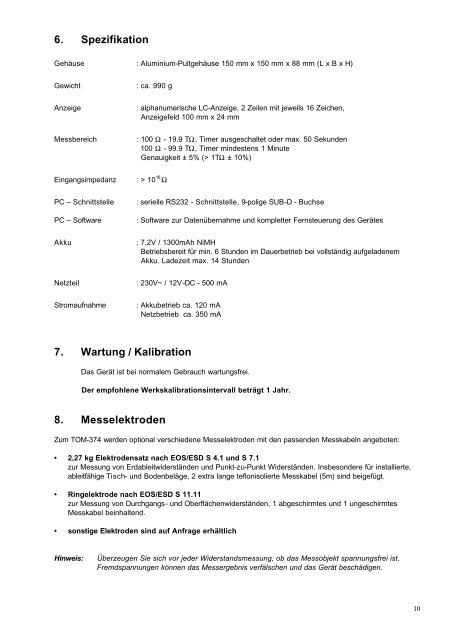 TERA Ohmmeter TOM 374 - Kleinwächter GmbH