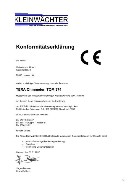 TERA Ohmmeter TOM 374 - Kleinwächter GmbH