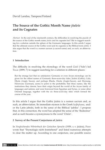 The Source of the Gothic Month Name jiuleis and its Cognates