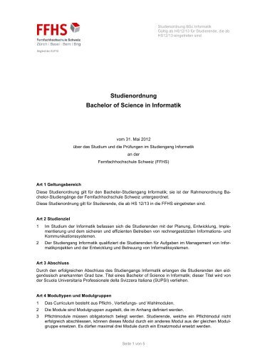 Studienordnung Bachelor Informatik - Fernfachhochschule Schweiz