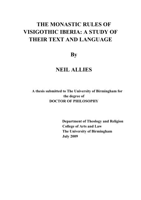 The Monastic Rules of Visigothic Iberia - eTheses Repository ...